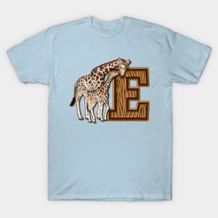 Mom and Baby Giraffe Monogram E T-Shirt